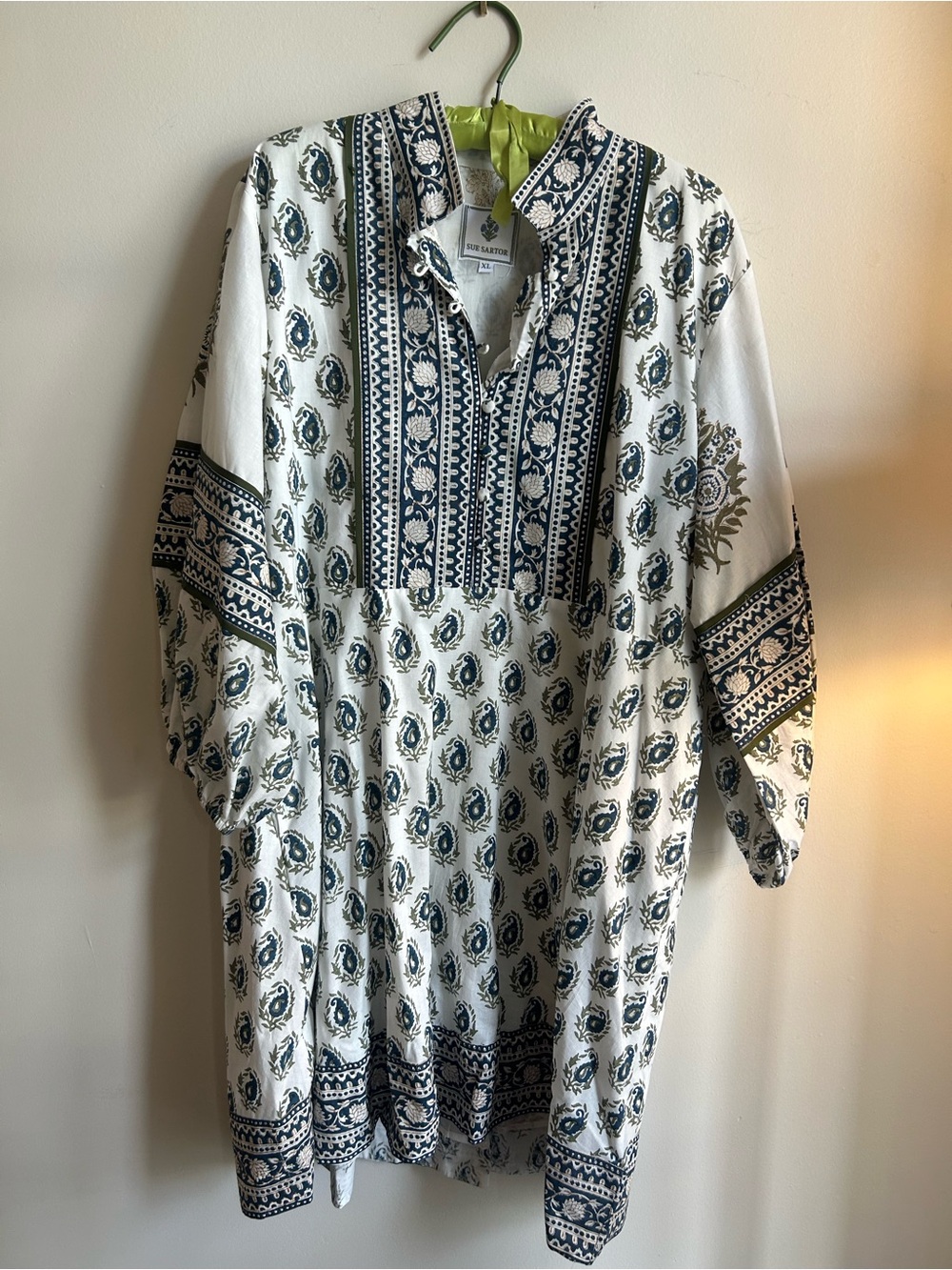 SUE SARTOR Flounce Shorty Dress | Navy/Olive - Size XL